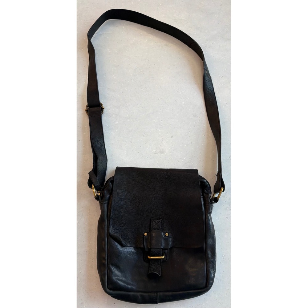 Harbour 2nd Black Leather Crossbody Bag Anchor Logo Messenger Flap Bag